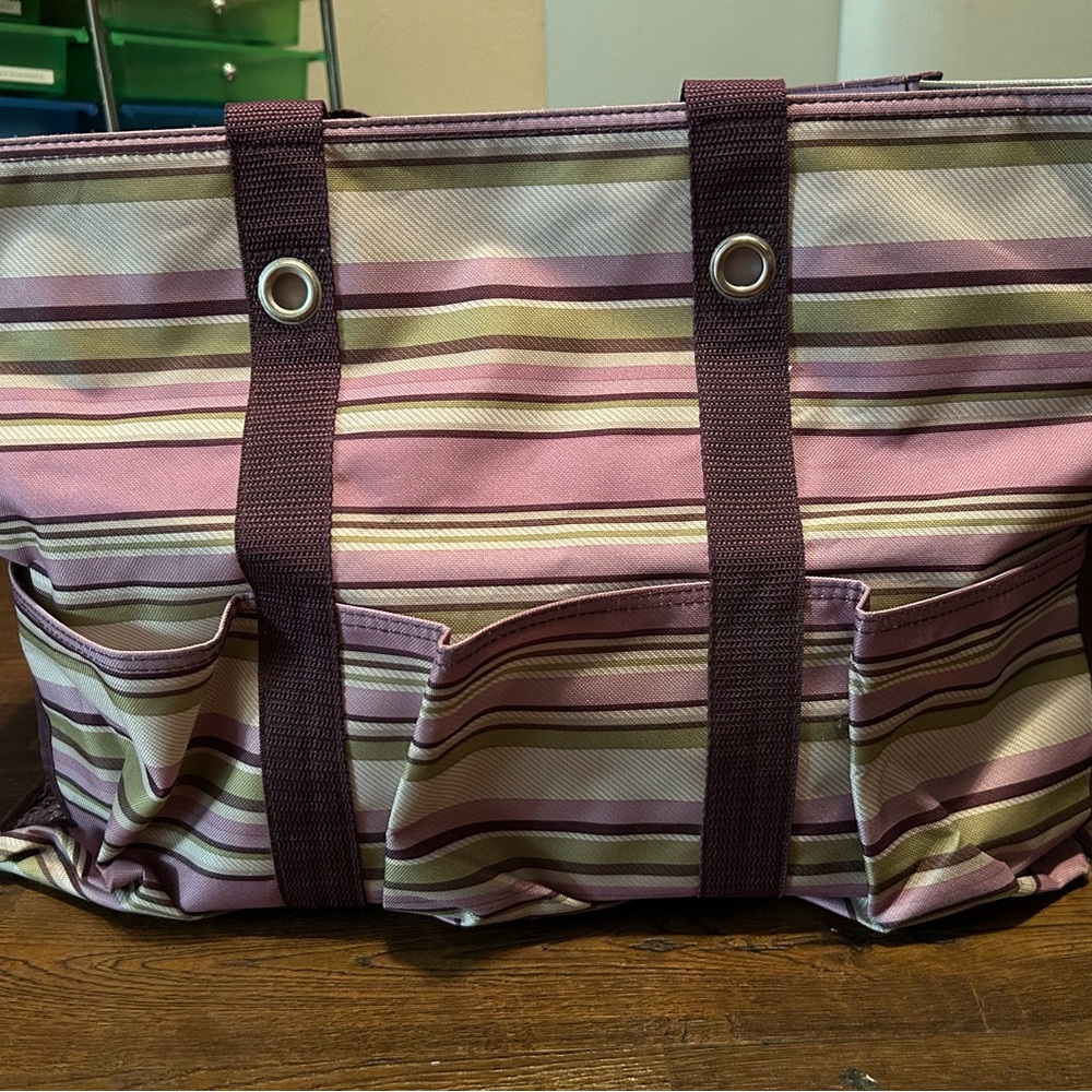 Thirty-One Striped Tote in Pink and Brown